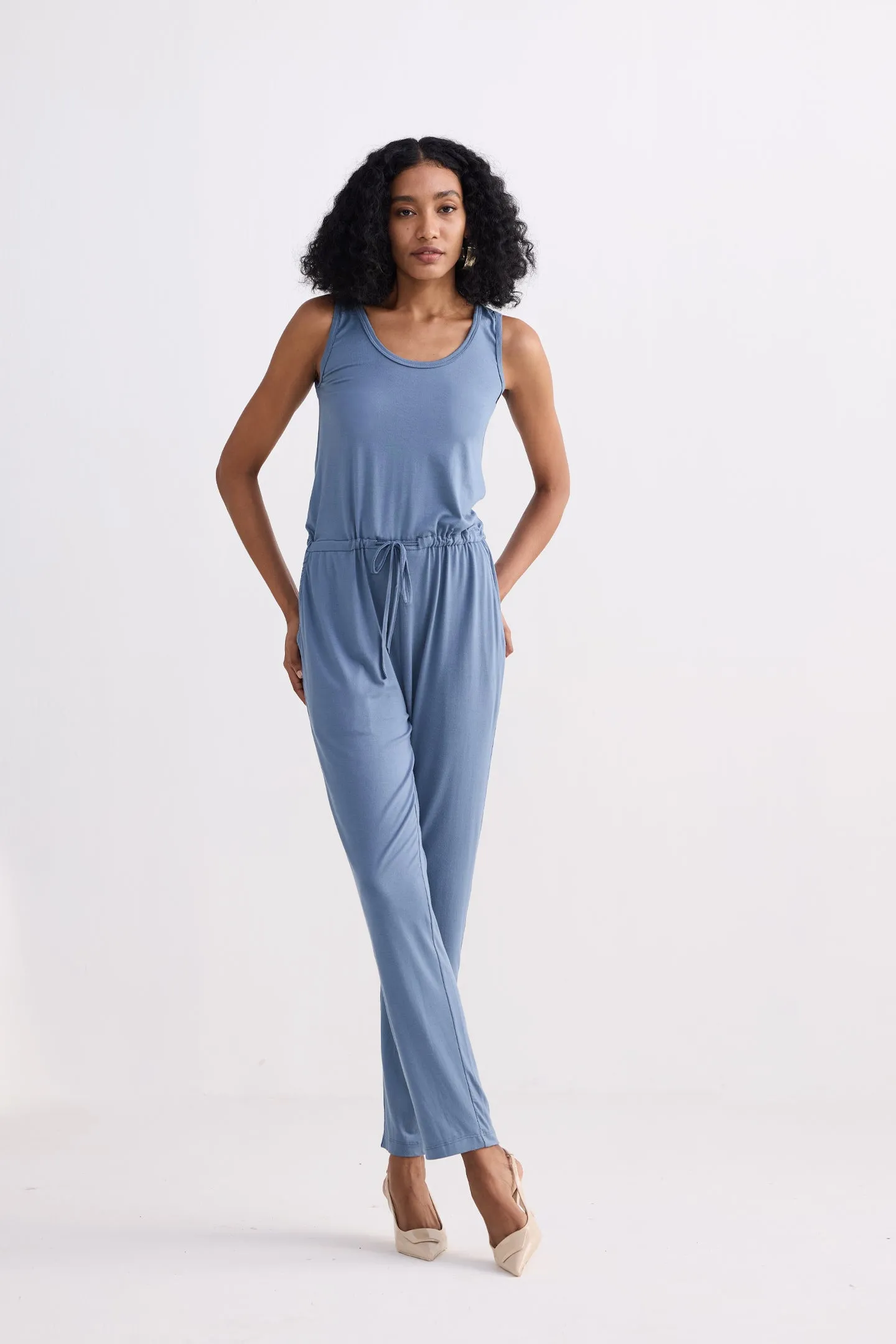 Relaxed Drawstring Jumpsuit in Blue