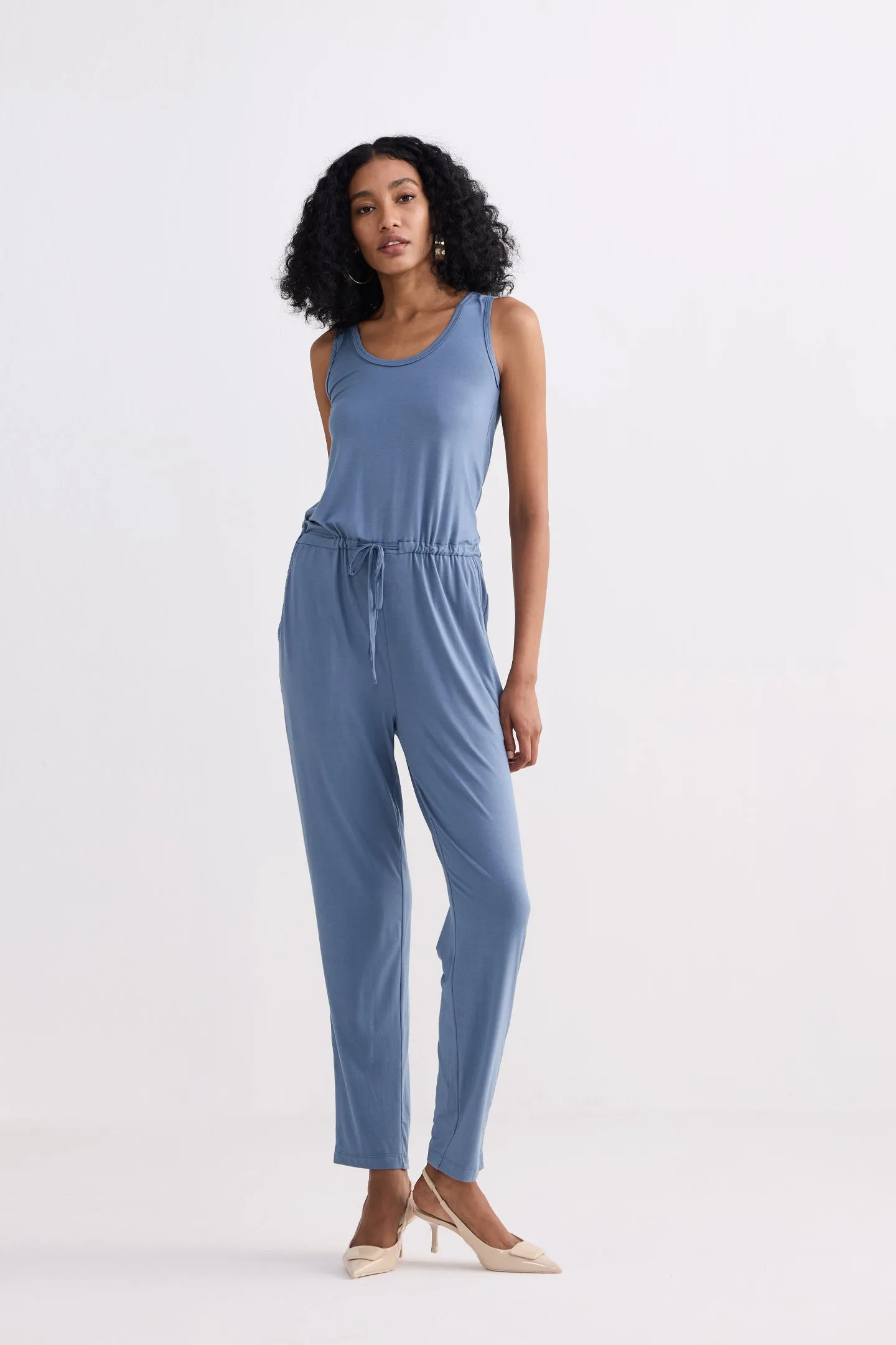 Relaxed Drawstring Jumpsuit in Blue