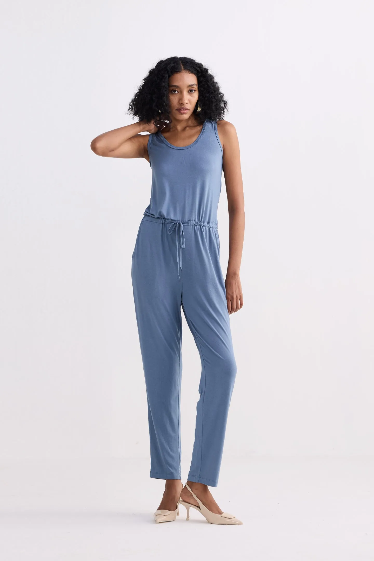 Relaxed Drawstring Jumpsuit in Blue