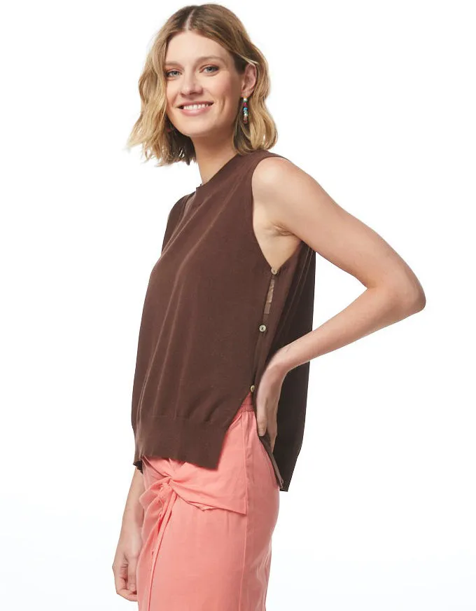 Side Button Vest Cocoa