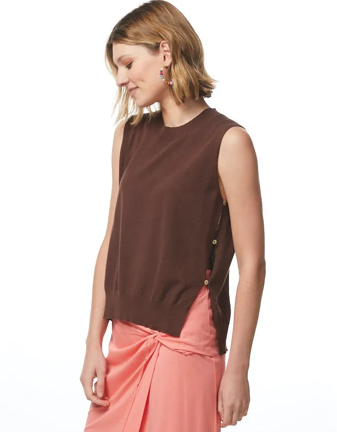 Side Button Vest Cocoa