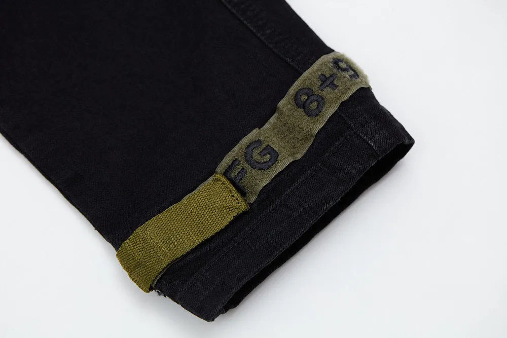 Strapped Up Slim Jet Black Denim Olive Straps