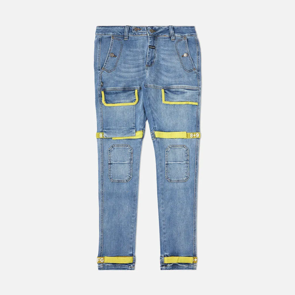 Strapped Up Slim Utility Medium Washed Jeans Yellow