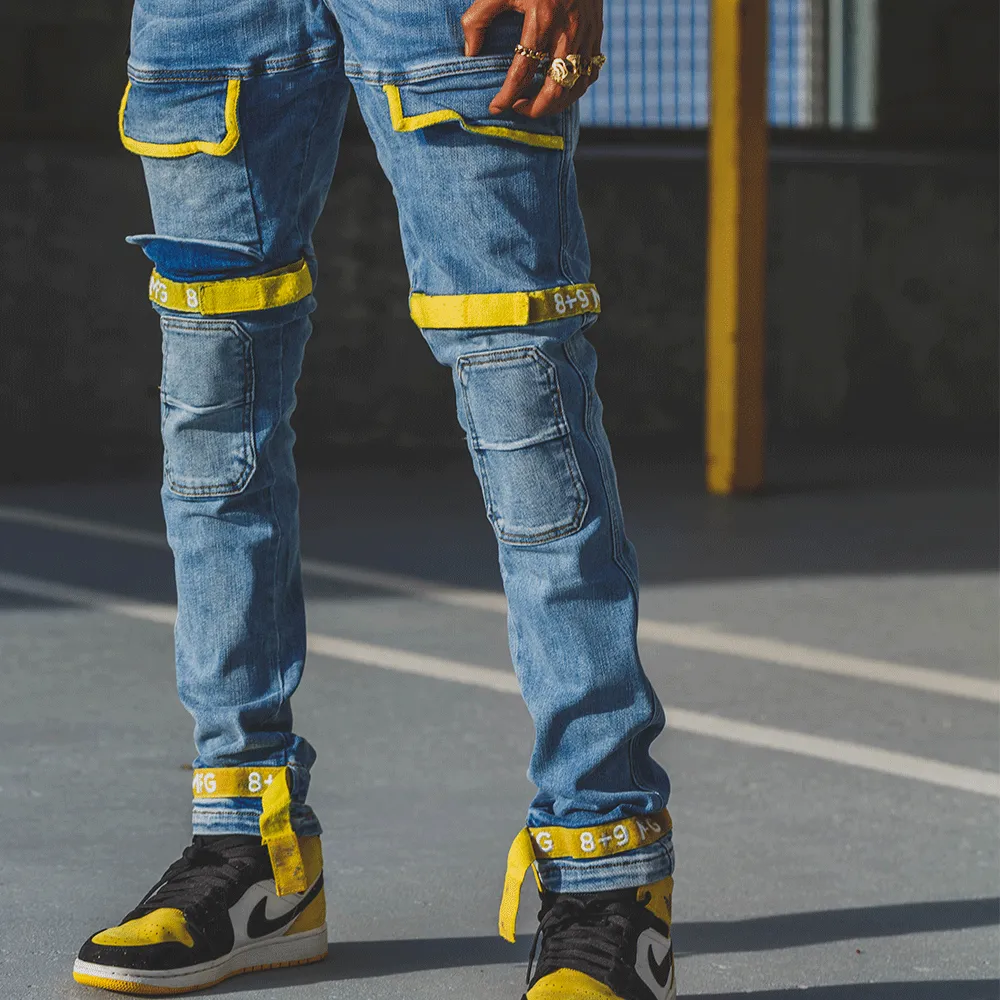 Strapped Up Slim Utility Medium Washed Jeans Yellow