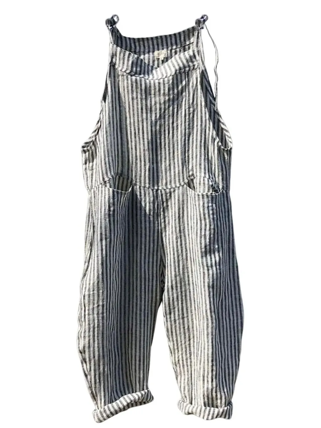 Striped denim loose jumper overall