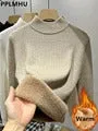 Sweater For Women Winter Thicken Turtleneck Slim Knit Pullover New Warm Plush Velvet Lined Knitwear Jumper Tops Casual Poleras