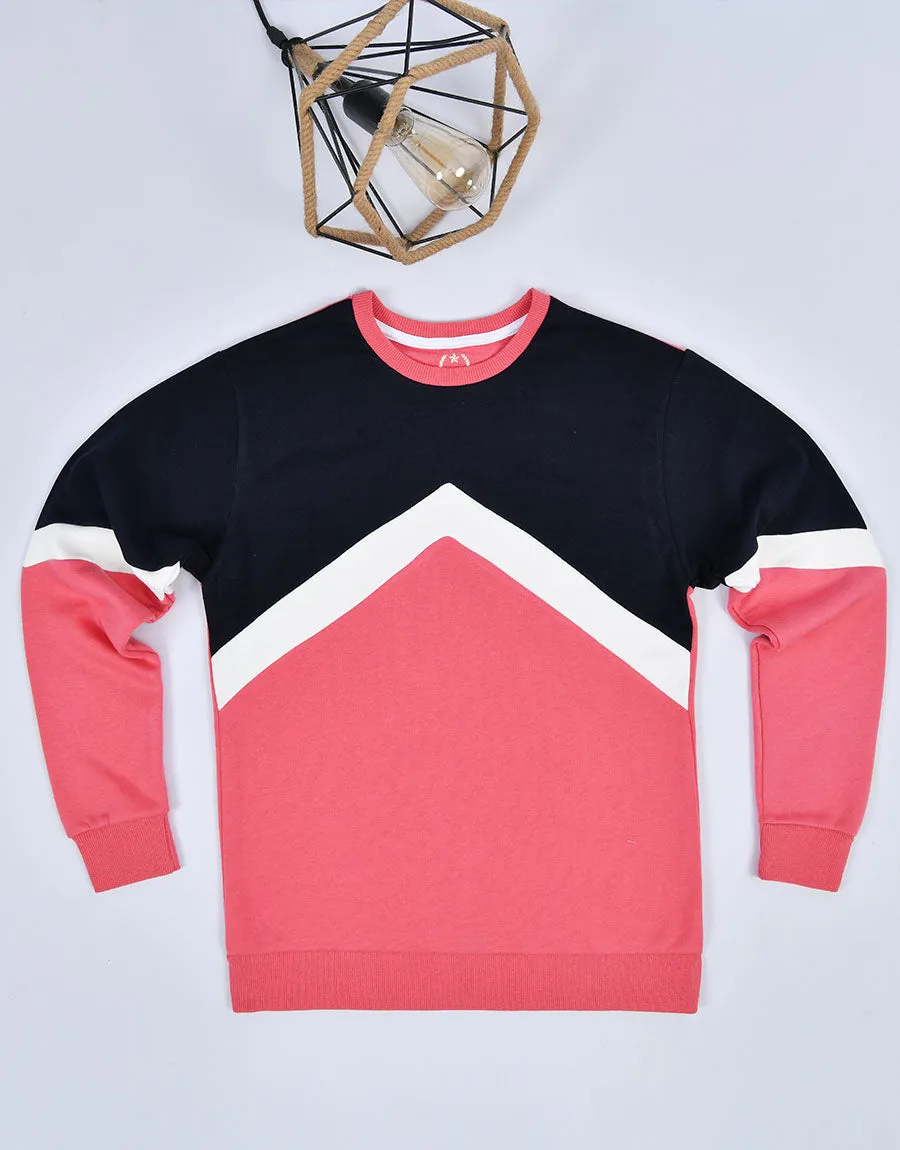 Unisex Pink Panel Sweat Shirt, Pink