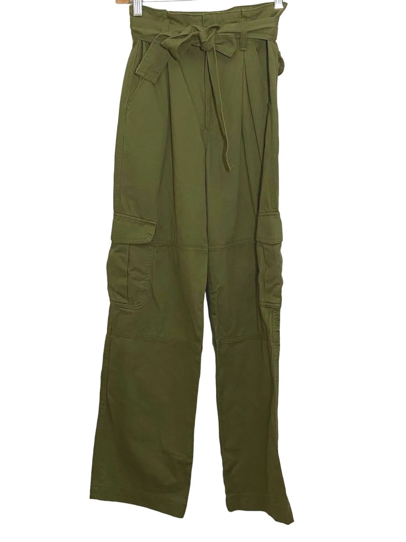 Warm Autumn Olive Tie Belt Cargo Pants