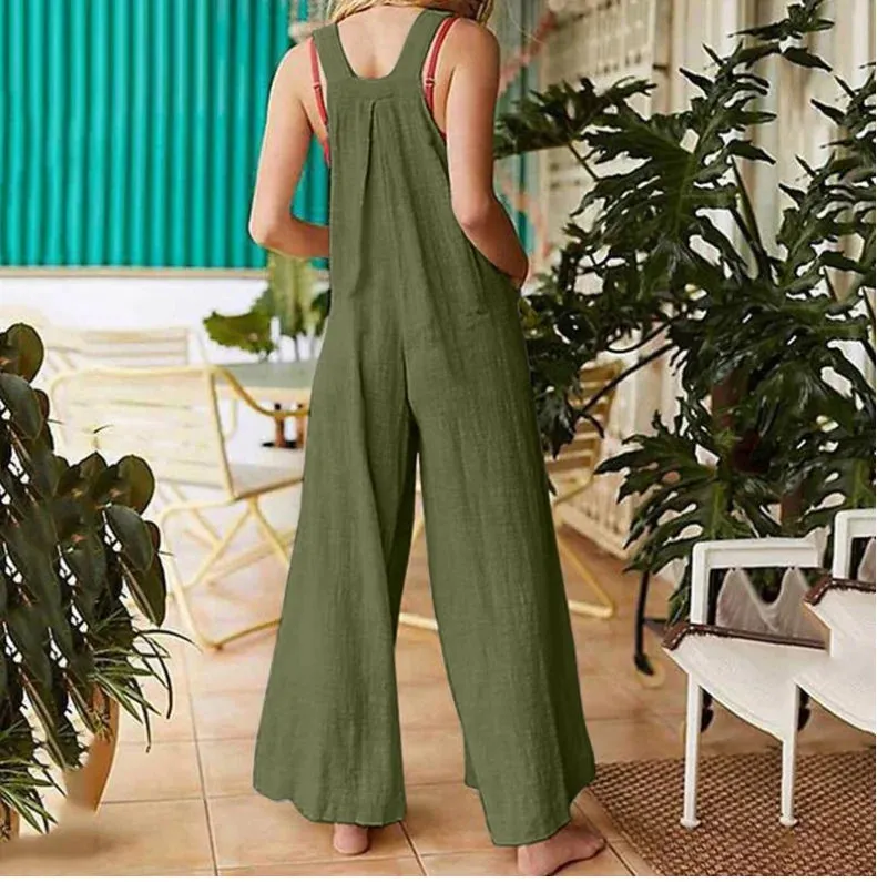 Women Jumpsuit Rompers New Summer Casual Square Neck Overalls Jumpsuit