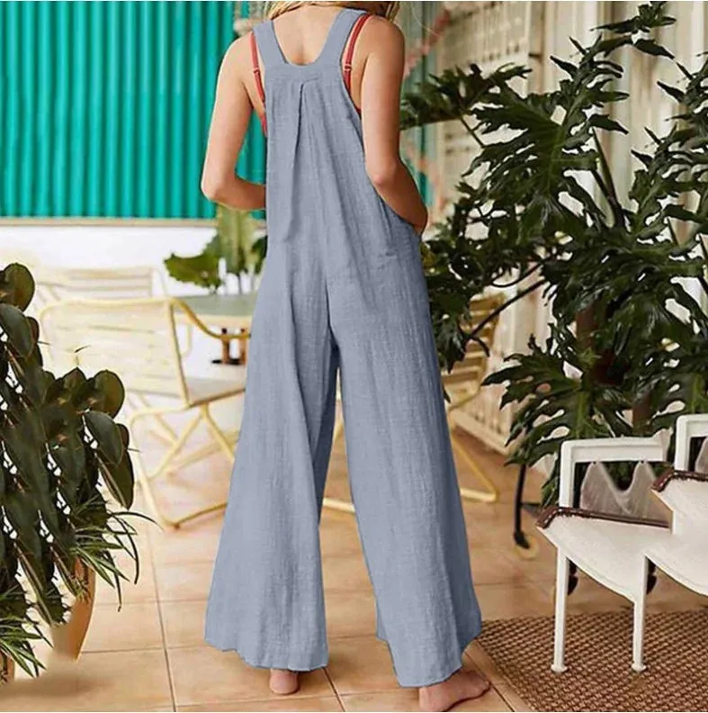 Women Jumpsuit Rompers New Summer Casual Square Neck Overalls Jumpsuit