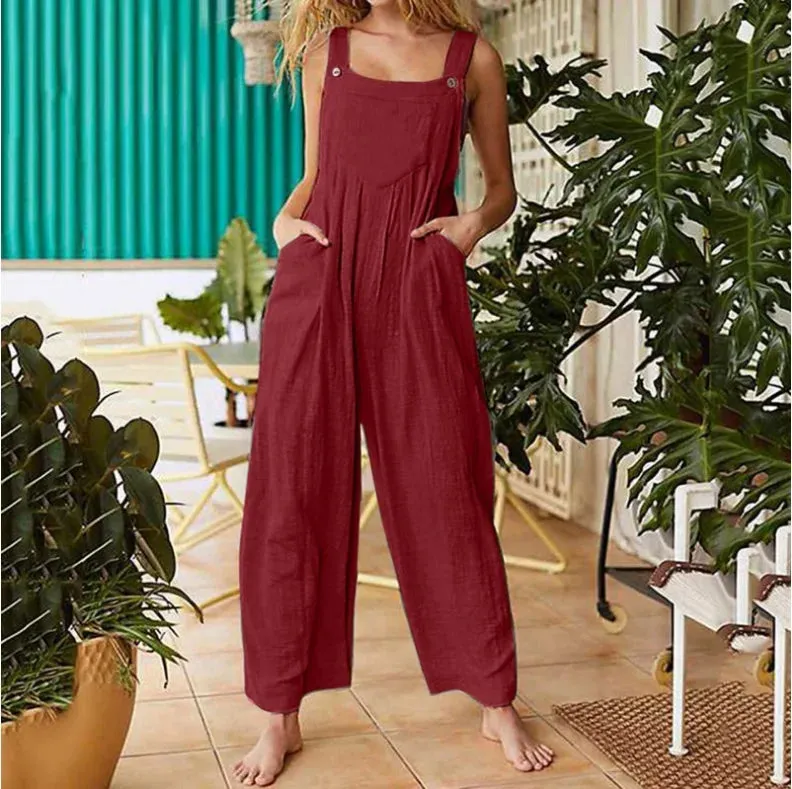 Women Jumpsuit Rompers New Summer Casual Square Neck Overalls Jumpsuit