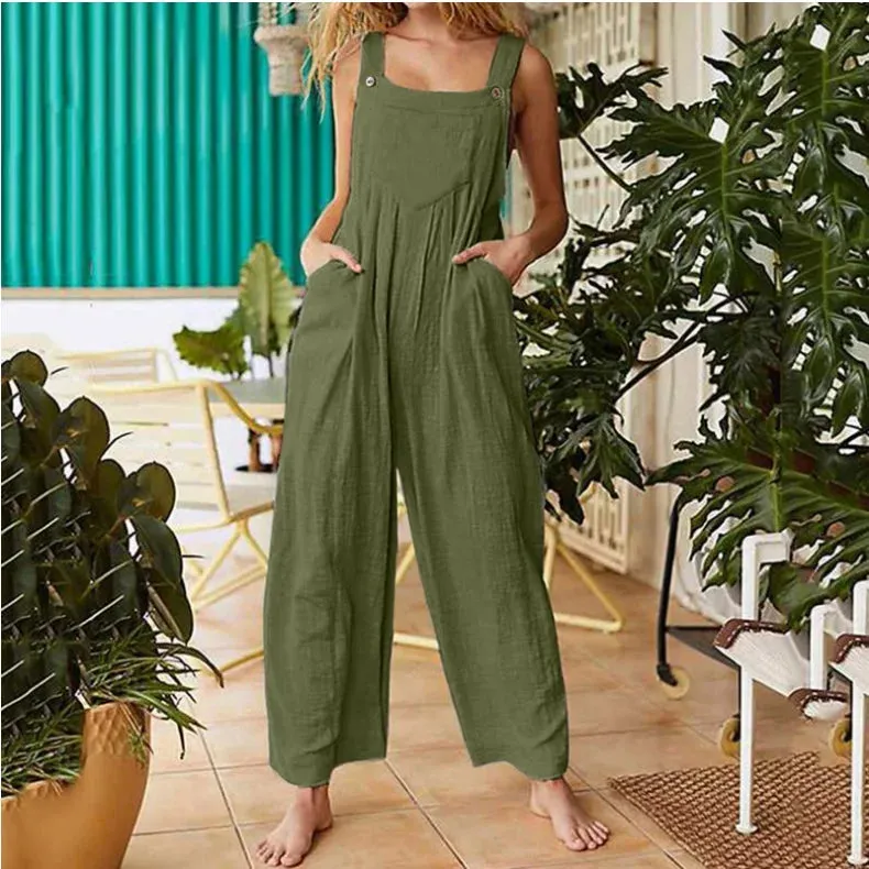 Women Jumpsuit Rompers New Summer Casual Square Neck Overalls Jumpsuit