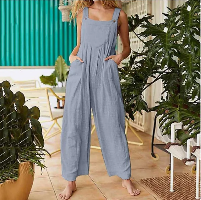 Women Jumpsuit Rompers New Summer Casual Square Neck Overalls Jumpsuit