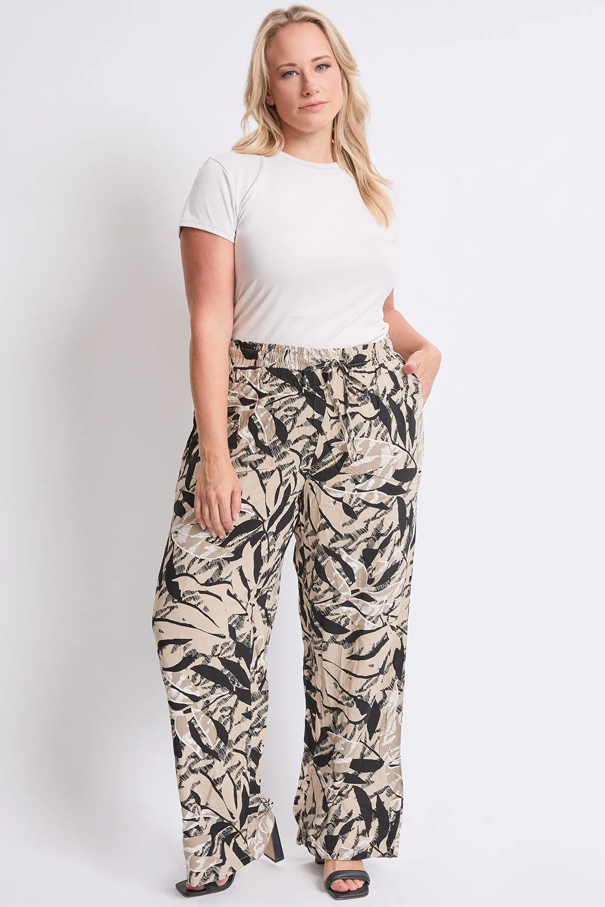 Women's Plus Size High Rise Drawstring Straight Pants