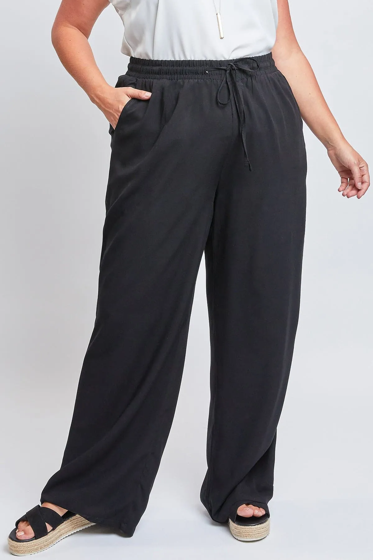 Women's Plus Size High Rise Drawstring Straight Pants