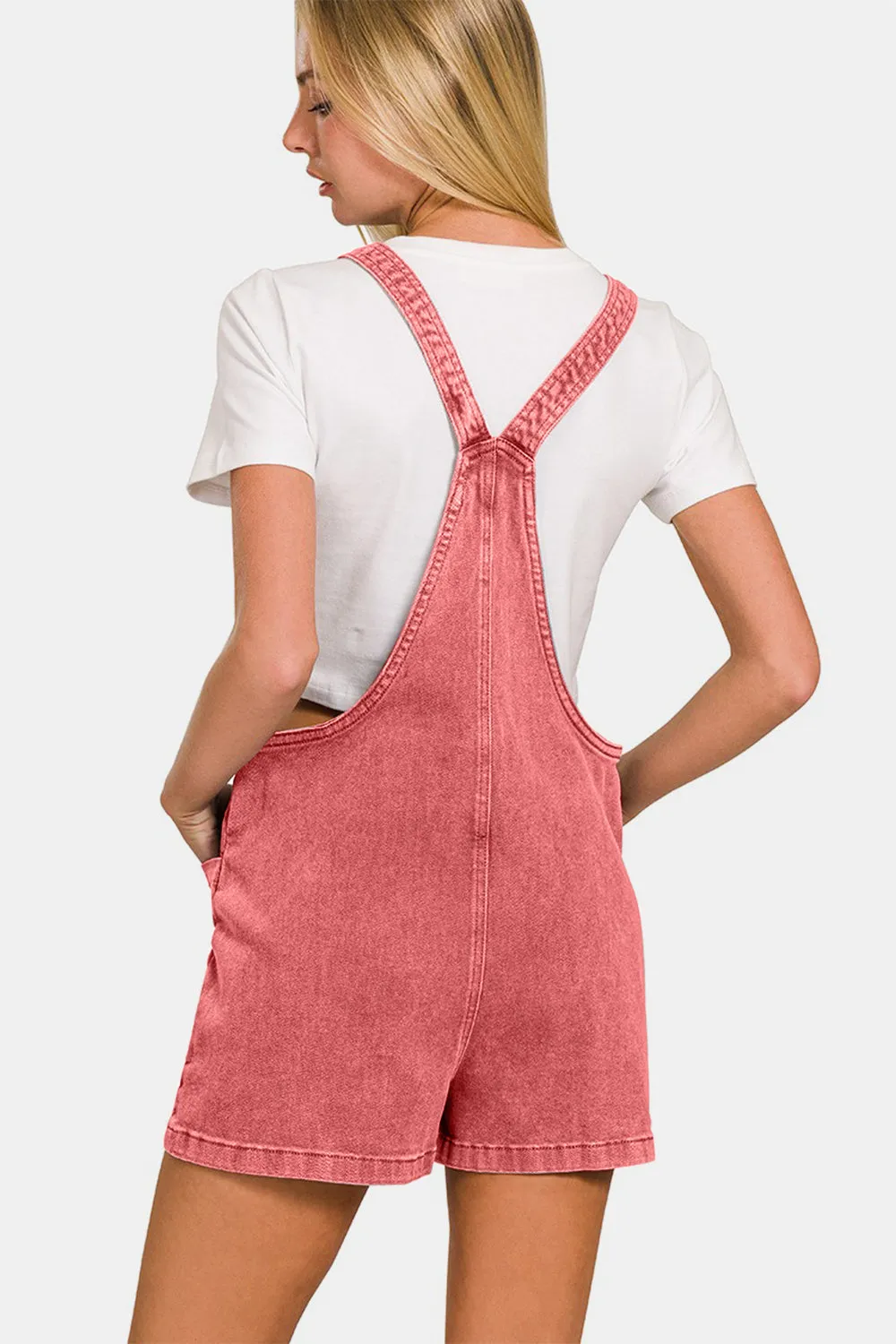 Zenana Washed Knot Strap Romper